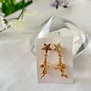 Angel & Star Drop Earrings with Iridescent Orb